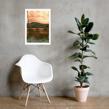 Load image into Gallery viewer, Ethereal landscape art blending painting and digital media, with copper waters and glowing green hills evoking mystical Irish scenery.