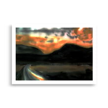 Load image into Gallery viewer, Hand-painted and digitally enhanced Irish landscape of Galway’s mountain road between Maam and Kilmeelickin at dusk.