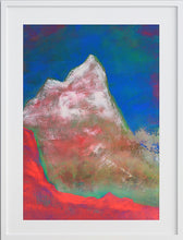 Load image into Gallery viewer, Surreal Matterhorn-inspired artwork with glowing pink snow and a vivid blue sky.
