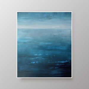 Blue Atlantic | Original Seascape Painting by Orfhlaith Egan | Framed white wood edge Wall Art | A Soft Day