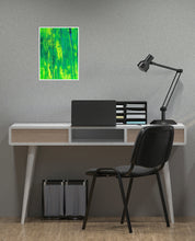 Load image into Gallery viewer, Contemporary artwork evoking the mystical beauty of Galway's ancient woodlands, with layers of green and gold reminiscent of filtered sunlight.