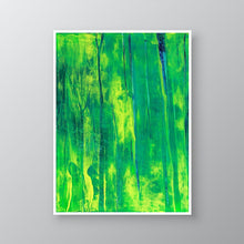 Load image into Gallery viewer, Modern abstract artwork depicting an ethereal forest scene, blending radiant greens and blues to reflect the tranquility of Inchagoill.