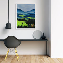 Load image into Gallery viewer, The Green Valley Neon Collection Original Painting by Orfhlaith Egan Minimam Room White Frame View