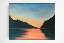Load image into Gallery viewer, Peaceful sunset over Lake Garda, where soft, glowing light meets the gentle ripples of a serene mountain lake.