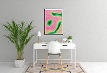 Load image into Gallery viewer, The interplay of rich greens and radiant pinks, the swirling lines that evoke both organic growth and neural pathways, suggest that this is not merely a depiction of a place but an experience of being within it.