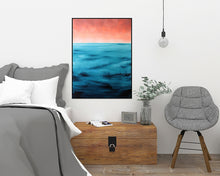 Load image into Gallery viewer, Open Sea Coral Sky | Original Seascape Painting by Orfhlaith Egan | Bedroom home interior | A Soft Day
