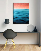 Load image into Gallery viewer, Hand-painted ocean scene with a vast horizon and a warm, fading sunset.