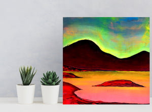 Pink Island 43,5x42cm Original Painting Orfhlaith Egan Desk View with Cactus