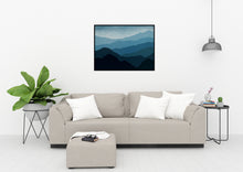 Load image into Gallery viewer, Acrylic on canvas painting of layered hills in soft November light.