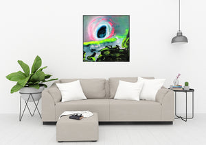 Window To The World | Original Abstract Expression Neon Painting by Orfhlaith Egan | Home Interior Living Room | A Soft Day