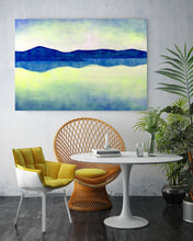 Load image into Gallery viewer, Contemporary landscape canvas in layered blue and yellow hues
