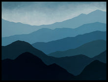 Load image into Gallery viewer, Atmospheric Irish winter landscape with blue-gray mountains fading into mist.