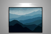 Load image into Gallery viewer, Landscape art by Orfhlaith Egan titled November Light, showing distant blue hills.
