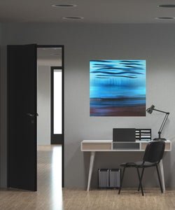 A Soft Day | Original Abstract Blue Landscape Painting by Orfhlaith Egan | Home Office Interior | A Soft Day