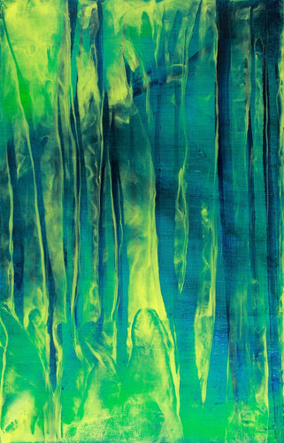 A tranquil forest at night illuminated by soft moonlight, with trees and mist blending into the darkness.