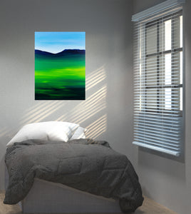 Greenblue View 80x60cm Neon Collection Original Painting Orfhlaith Egan Bedroom View