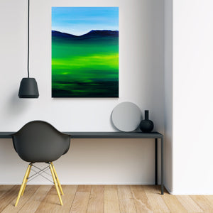 Greenblue View 80x60cm Neon Collection Original Painting Orfhlaith Egan Minimal Room Desk View