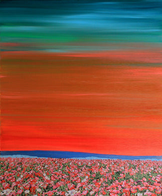 In Bloom artwork with vibrant, abstract floral forms.