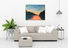 Load image into Gallery viewer, Step into the stillness of Lake Garda, where sky and water merge in a quiet symphony of colour. The fleeting beauty of dusk, the hush before nightfall, the glow that lingers on rippling waters, the silent embrace of distant mountains. A celebration of light, reflection, and the landscapes that live within us long after we leave them. A moment in light.
