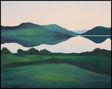 Load image into Gallery viewer, A serene landscape painting of Lough Corrib at dusk, where soft colors merge in the sky and lake, evoking the timeless beauty of Connemara.
