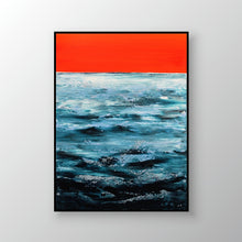 Load image into Gallery viewer, An abstract painting of a calm sea and a warm, tangerine sunset, inviting a sense of relaxation and tranquillity.
