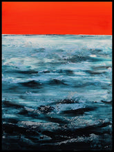 Load image into Gallery viewer, Soft waves meet a warm, orange-tinted sky in this calming abstract seascape, created to bring comfort and serenity.
