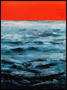 Soft waves meet a warm, orange-tinted sky in this calming abstract seascape, created to bring comfort and serenity.