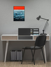 Load image into Gallery viewer, A peaceful abstract painting of the sea beneath a tangerine-hued sky, evoking tranquillity and calm with its gentle waves.
