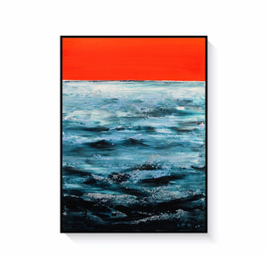 Open Sea, Tangerine Sky captures the soothing beauty of an ocean under a vibrant tangerine sky, perfect for peaceful spaces.