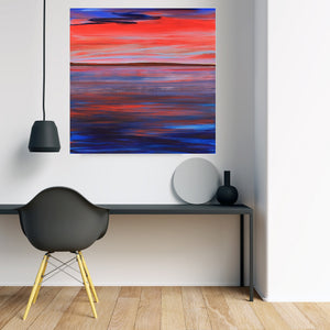 Atmospheric lake painting with abstracted shoreline and dynamic colour fields, capturing the spirit of the Irish west.