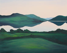 Load image into Gallery viewer, A peaceful portrayal of Lough Corrib’s still waters, bathed in soft light, capturing the serenity of Connemara’s South Lake Doon.
