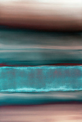 The artwork's layered structure evokes geological formations and shifting landscapes, echoing the natural world's slow, unseen transformation.