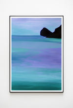 Load image into Gallery viewer, Dreamlike landscape artwork capturing the tranquil beauty of a lake at twilight, with violet and blue hues blending harmoniously.
