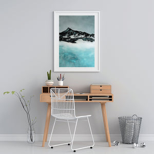 Lake in Winter | Art Print on Paper Alpine Landscape Painting by Orfhlaith Egan | A Soft Day Christmas Collection 2020 | Framed White Home Office Interior