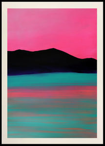 Abstract landscape painting from the Neon Series, featuring soft pink tones and gentle ripples on water under a glowing twilight sky.