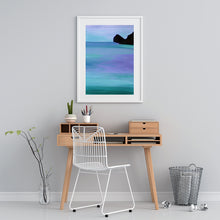 Load image into Gallery viewer, Serene landscape art print depicting a calm lake at dusk, with soft violet and blue reflections evoking a sense of peace.
